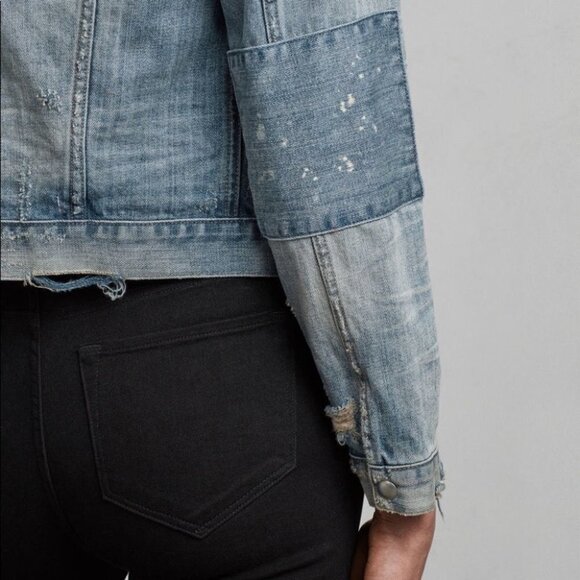 NWOT All Saints Serene Vintage Wash Patchwork Jean Jacket Size XS - Picture 6 of 13